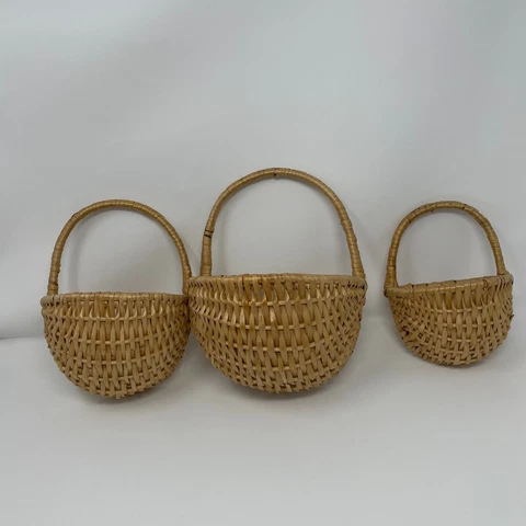 Woven Wall Baskets w/Handles Natural Set of 3 Nesting/Graduated Size/Lightweight Cover