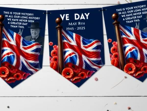 VE Day Churchill 80 Years Celebration Bunting Decoration WWII Victory in Europe - Picture 1 of 3