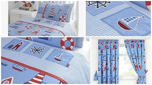 Children's Nautical Boatyard Theme Duvet Cover Sets or Matching Curtains - Picture 1 of 6