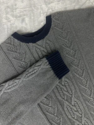 VTG GAP Chunky Cable Knit Crewneck Sweater Men XXL Gray Blue Y2K Preppy Academia - Image 1 of 4