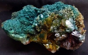 SPITZE GRÜNBRAUNE APOPHYLLIT KRISTALLE FORMAT AUF KORALLE CHALCEDON FORMATION S - Bild 1 von 7