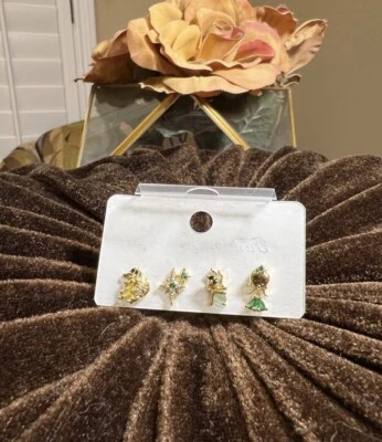 New Animated Princess Tiana Gold Earrings Studs Mismatch 925 Silver Post - Image 1 of 2