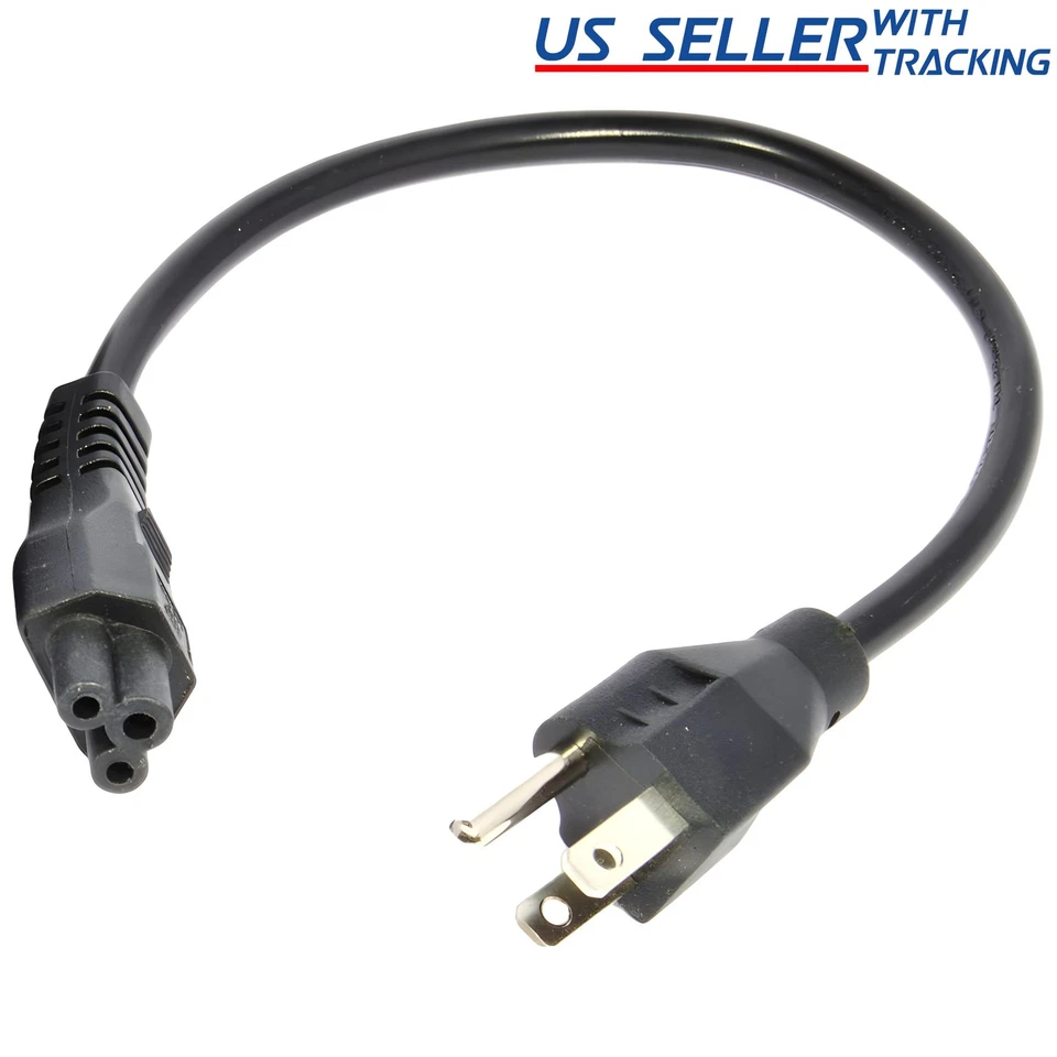 AC Power Cord 1 Foot Short 3-Prong Cable IEC-60320 IEC320 C5 to NEMA 5-15P 18AWG - Image 1 of 1