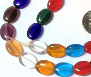 Bead Mix, Glass, 1 Strand(35) Transparent 12x9mm Flat Oval Mix with 0.8mm Hole * - Picture 1 of 2