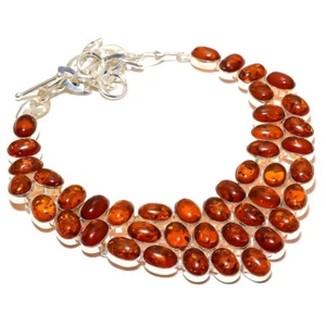 Baltic Amber Gemstone Silver Plated Statement Necklace Jewelry 18" - Picture 1 of 1