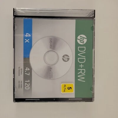 5PK HP 4X DVD+RW DVDRW ReWritable Blank Disc Jewel case. 4.7GB 120 min  - Image 1 of 4