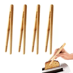 8 Pcs Bamboo Teaware Tea Clips Wood Toast Tongs Wooden Toaster Bagel Tongs 18cm - Picture 1 of 10