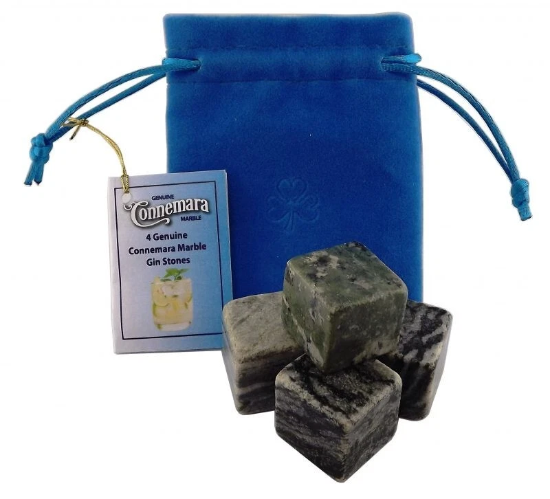 Set of 4 Connemara Marble Gin Stons in Blue Drawstring Pouch - Image 1 of 1