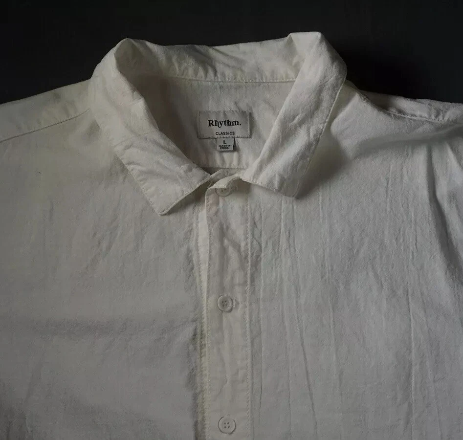 Camisa Rhythm Classics Para Hombre Grande Abotonada Blanca Manga Corta Lino Preppy Foto 1 de 4
