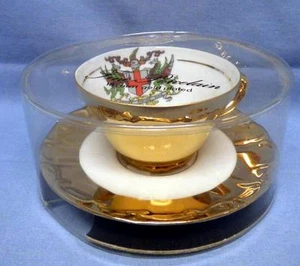 COPA Y PLATILLO DE PORCELANA FINA LONDRES ENCHAPADOS EN ORO 18K HERMOSO REGALO SELLADO EN CAJA - Imagen 1 de 1