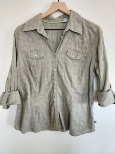 Women's Shirt Size Large Izod Green Roll Sleeve Button Casual Lightweight - Picture 1 of 6