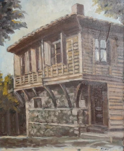 Vintage Ölgemälde Landschaft Haus - Bild 1 von 12
