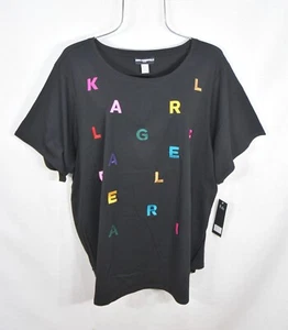KARL LAGERFELD Women's Blouse 3X Logo Embroidered Letters Black Shirt Top NWT - Picture 1 of 11