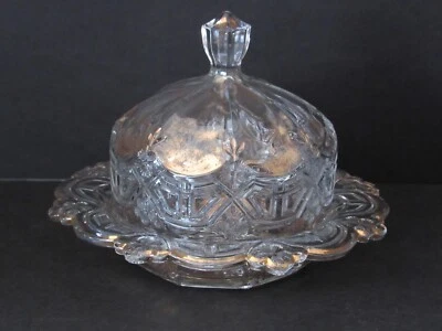 EAPG U.S. Glass REVERSE 44 Athenia COVERED BUTTER DISH with Gold 1912 - Image 1 of 4