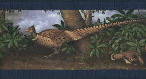 PHEASANTS IN THE WOODS NAVY BLUE TRIM WALLPAPER BORDER - Picture 1 of 2