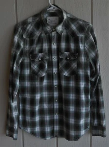 "Camisa occidental para hombre L American Eagle manga larga a presión frente verde a cuadros a cuadros pecho 40" - Imagen 1 de 10