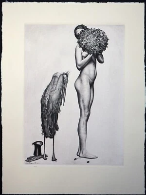 EROTIK MÜLLER DRESDEN RADIERUNG FREIER DAME NACKTE FRAU PELIKAN SIGNIERT 1914 - Bild 1 von 4