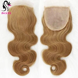 5"x5" Blonde Silk Top Lace Closure Human Hair Silk Base Closure Body Wave #27 - Picture 1 of 10
