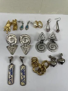 Lot of 9 Pairs of Vintage Silver Gold Tone Earrings Women's Jewelry Some Signed - Picture 1 of 18
