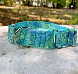 1.5" Wide Martingale Adjustable Dog Collar - Green Paisley Martingale Collar USA - Picture 1 of 5