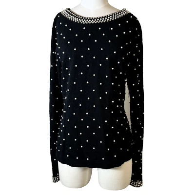 Suéter PIERRE CARDIN Vintage Negro Angora Lana de Cordero Perla Años 80 Lujo Talla L Grande Foto 1 de 4
