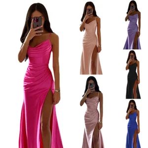 Clbuwear Ball Gown Strap Dress Slit Dress Evening Summer Party Satin Sexy Women - Picture 1 of 26