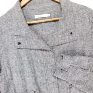 prAna Hemp Utility Jacket Women's L Gray Heather Snap Button Lightweight Bomber - Picture 1 of 12
