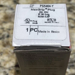 LEGRAND PS5464-Y MAX GRIP PLUG 20A, 250V NEMA 6-20P NEW - Picture 1 of 2