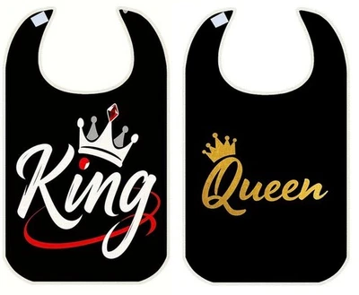 NICHT ANGEGEBEN 2er Set Lätzchen Latz für Erwachsene mit Klettverschluss King Queen NEU