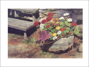 2000 Vintage Print Historic Home Flowers Becky Cable Cades Cove Watercolor Image - Picture 1 of 3