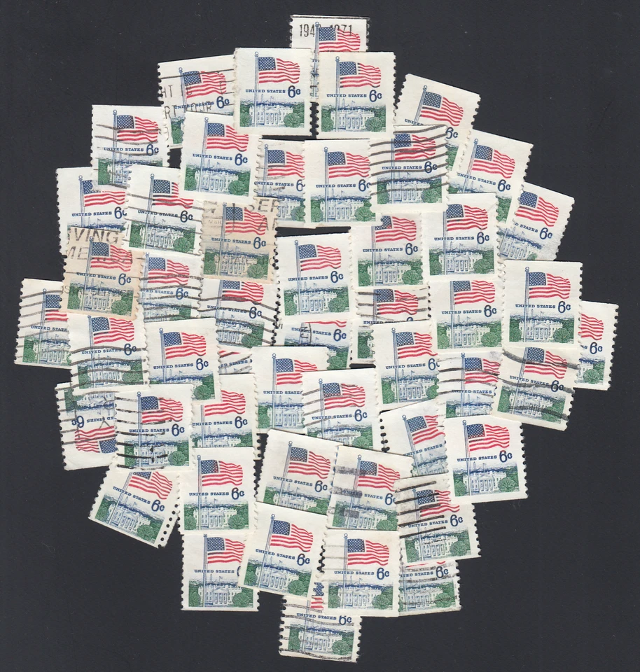 Postage Stamps for Crafting: 1969 6¢ Flag & White House, Rd, Bl, & Gn; 50 STAMPS - Image 1 of 1