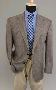 Circle S Tweed Western Blazer Men 46L Herringbone Jacket Rockabilly Sport Coat - Picture 1 of 20