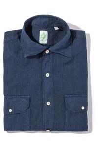 Finamore Napoli Otztal 2 Pocket Shirt In Navy - Picture 1 of 4