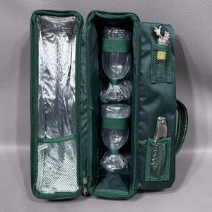 Isolierte Canvas Wein Tragetasche Picknick Einzelflasche Kunststoff Gläser Öffner Stopfen - Bild 1 von 8