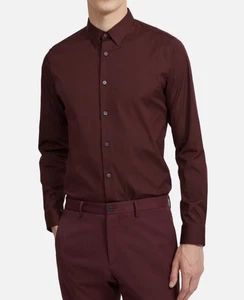 Theory Sylvain Wealth Hemd Herren S weinrot Baumwolle Stretch Classic Business - Bild 1 von 8