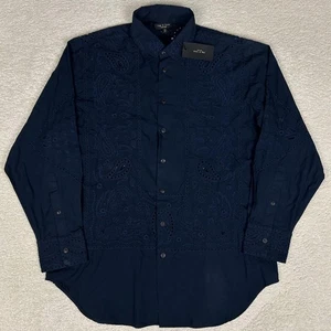 Rag & Bone Shirt Mens Medium Blue Salute Paisley Bandana Vivian Embroidered NWT - Picture 1 of 16