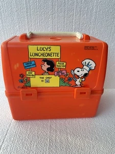 Vintage 1965 Lunch Time with Snoopy Peanuts Lunch Box Orange, No Thermos - Picture 1 of 7