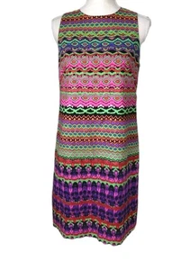 New Directions Dress Sz 8 Shift Linen Blend Bold Bright Colors Fully Lined - Picture 1 of 10