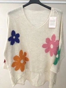 NEW MADE IN ITALY SOFT DAISY OVERSIZED LAGENLOOK SWEATER JUMPER SIZE 12 - 16 - Picture 1 of 4