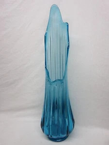 Ice Blue Swung Glass Vase Ribbed Lobed Vintage Old 21.5 inch MCM Art - Picture 1 of 9