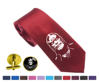 Marvel Thanos Men Woven Skinny Groom 2.5" Party Tie Necktie Cufflink Cuff Link - Image 1 of 3