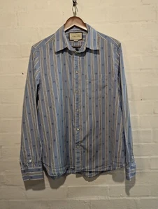 Camisa Gucci Para Hombre Abeja Monograma Bordado Rayas 41/16 Azul Manga Larga - Imagen 1 de 19