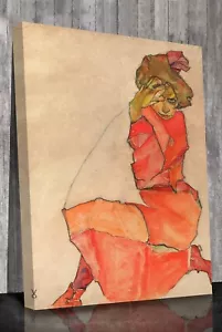 Egon Schiele Kneeling Female in Orang Canvas print wall art framed or print only - Picture 1 of 4