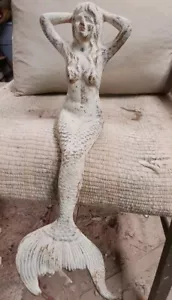 Cast Iron Sitting Mermaid Statue Lrg Shelf Decoration Nautical Decor Origional - Picture 1 of 7