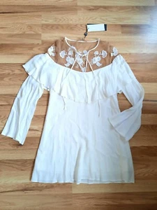 For Love And Lemons Elenora Mini Dress Sz XS White Ruffle Flowy Dress NWT - Picture 1 of 12