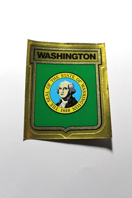 1972 VINTAGE GULF OIL WASHINGTON STATE FLAG TRAVEL STICKER DECAL WITH HISTORY - Image 1 of 2