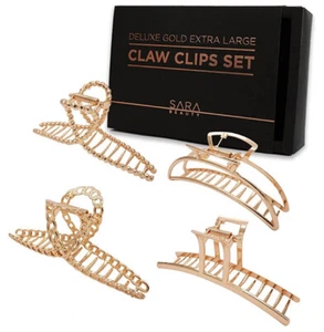 Large Hair Claw Clamp Clips for Women - 8 Piece Gold Metal - New - Picture 1 of 4