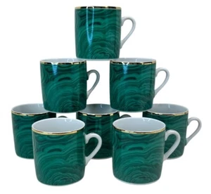 Eight Neiman Marcus Green Malachite Demitasse Expresso Cups Japan 2 3/8" - Picture 1 of 16