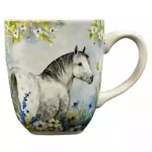 Susan Winget White Horse Among Flowers Mug Cracker Barrel Stoneware - Picture 1 of 13