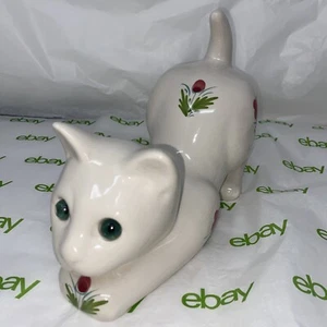 Vintage ELPA Alcobaca Portugal Ceramic White Floral Cat Blue Glass Eyes - Picture 1 of 13